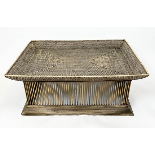 340 - ATTRIBUTED TO OKA BIRDCAGE COFFEE TABLE, woven rattan and bamboo, 40cm H x 100cm x 80cm.