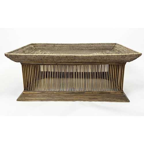 340 - ATTRIBUTED TO OKA BIRDCAGE COFFEE TABLE, woven rattan and bamboo, 40cm H x 100cm x 80cm.