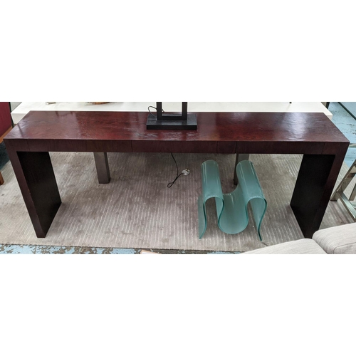 351 - CONSOLE TABLE, 35cm D x 77cm H x 180cm W, with frieze drawers and a lamp. (2)