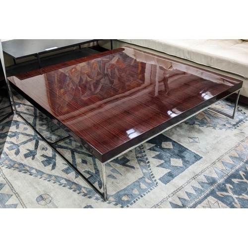 352 - COFFEE TABLE, 120cm W x 120cm D x 32cm H, high gloss on metal supports.