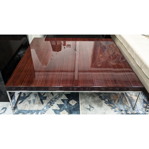 352 - COFFEE TABLE, 120cm W x 120cm D x 32cm H, high gloss on metal supports.