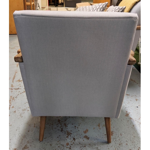 357 - ARMCHAIRS, a pair, 82cm H, grey herringbone fabric upholstered, each with a throw and scatter cushio... 