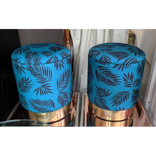 361 - NESTING BARREL STOOLS, two graduated pairs, 45cm x 35cm diam at largest, in tropical print upholster... 