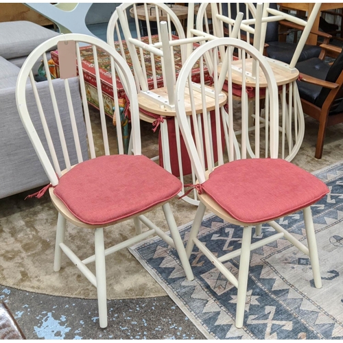 365 - ERCOL STYLE DINING CHAIRS, a set of six, with cushions 95cm H. (6)