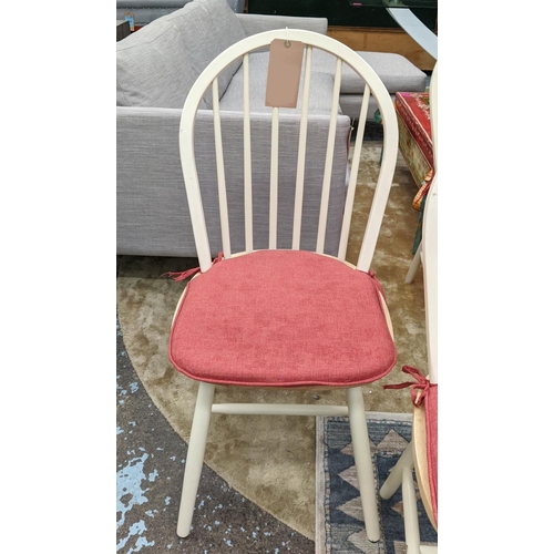 365 - ERCOL STYLE DINING CHAIRS, a set of six, with cushions 95cm H. (6)