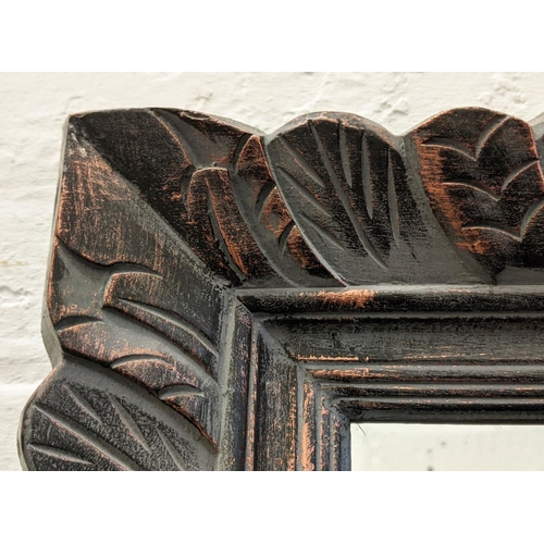 480 - WALL MIRROR, 178cm x 52cm, carved foliate frame with bronzed painted detail.