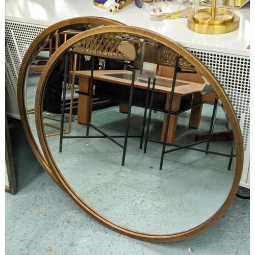 481 - CIRCULAR WALL MIRRORS, a pair, gilt frames, 80cm diam. (2)