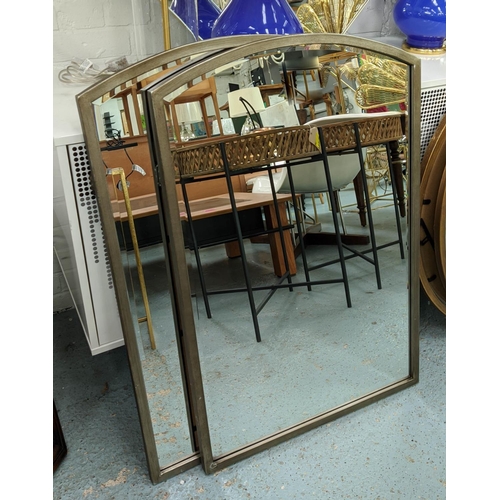 482 - WALL MIRRORS, a pair, 90cm x 60cm, silvered arched top frames. (2)