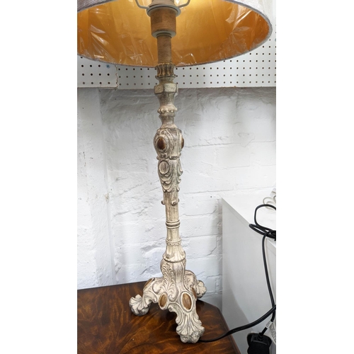 483 - TABLE LAMPS, a pair, French Provincial style shaped design, with shades, 78cm H. (2)