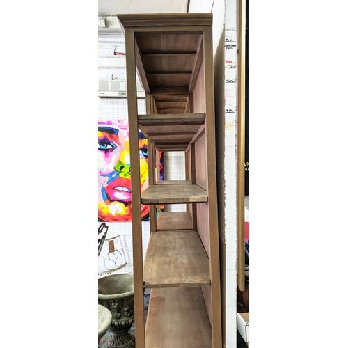 486 - BOOKCASE, 215cm x 104cm x 36cm, five shelves, with two drawers to base.