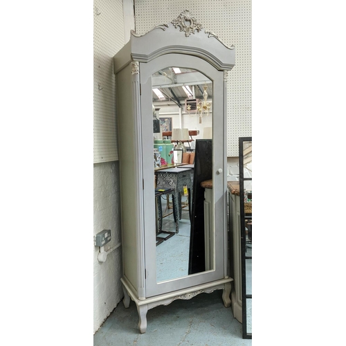 493 - ARMOIRE, 71cm x 40cm x 97cm, French style, grey painted, mirrored door.