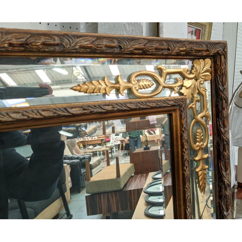 500 - WALL MIRRORS, a pair, 101cm x 151cm, French style, gilt frame with marginal mirrored plates and corn... 