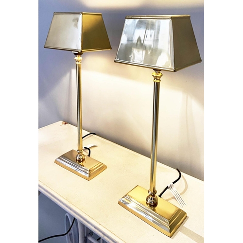 449 - LIBRARY TABLE LAMPS, a pair, gilt metal, 60cm x 18cm x 13cm.