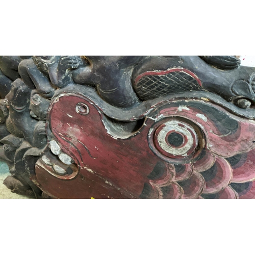 507 - CARVING OF A FISH, 195cm H x 63cm, Thai, polychrome design, of substantial proportions. (To be sold ... 