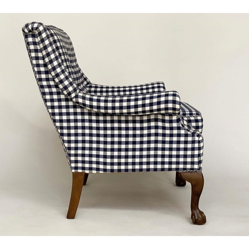 127 - ARMCHAIR, 1930s charcoal grey check cotton upholstery with buttoned back and cord detail, 72cm W.