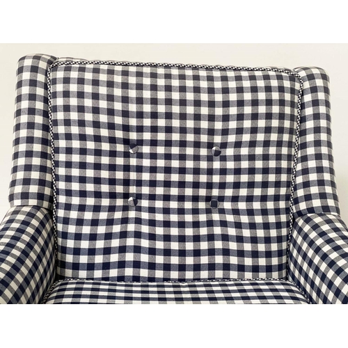 127 - ARMCHAIR, 1930s charcoal grey check cotton upholstery with buttoned back and cord detail, 72cm W.