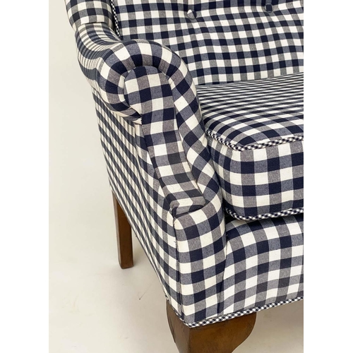 127 - ARMCHAIR, 1930s charcoal grey check cotton upholstery with buttoned back and cord detail, 72cm W.