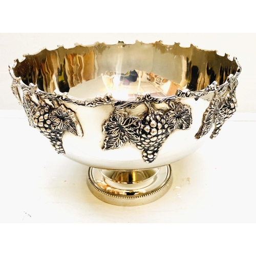 457 - CHAMPAGNE BATH, 25cm H x 37cm Diam., polished metal, with grape vine detail.