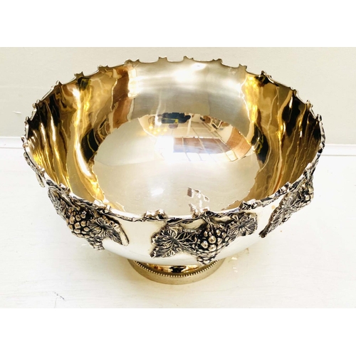 457 - CHAMPAGNE BATH, 25cm H x 37cm Diam., polished metal, with grape vine detail.