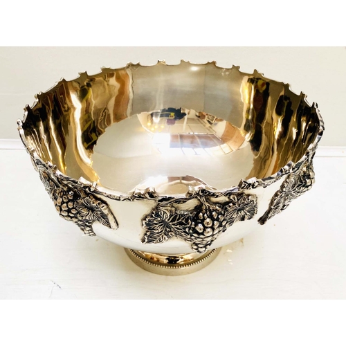 457 - CHAMPAGNE BATH, 25cm H x 37cm Diam., polished metal, with grape vine detail.