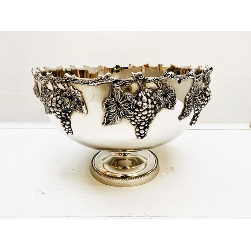 457 - CHAMPAGNE BATH, 25cm H x 37cm Diam., polished metal, with grape vine detail.