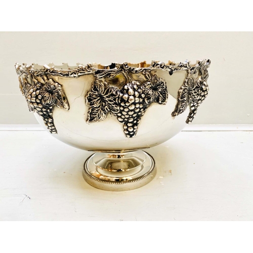 457 - CHAMPAGNE BATH, 25cm H x 37cm Diam., polished metal, with grape vine detail.