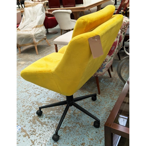 468 - DESK CHAIR, 107cm H at tallest, contemporary mustard velvet upholstered.