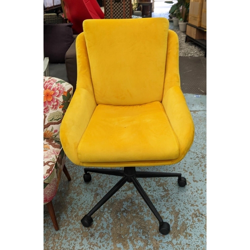 468 - DESK CHAIR, 107cm H at tallest, contemporary mustard velvet upholstered.