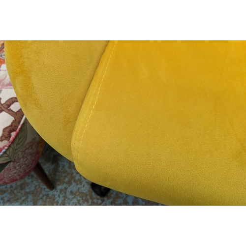 468 - DESK CHAIR, 107cm H at tallest, contemporary mustard velvet upholstered.