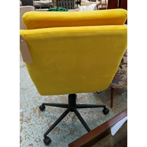 468 - DESK CHAIR, 107cm H at tallest, contemporary mustard velvet upholstered.