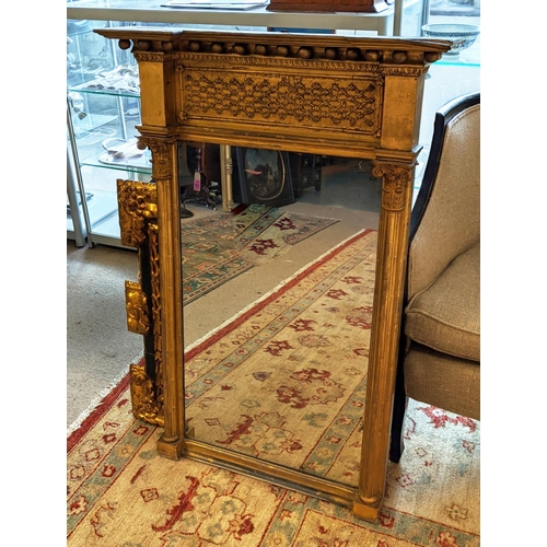 247 - PIER GLASS, 66cm W x 100cm H, 19th century Regency giltwood and gesso.