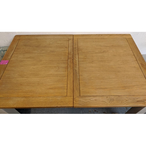 336 - DINING TABLE, 79cm H x 90cm x 140cm L, 180cm extended, grey painted with oak top and retractable lea... 