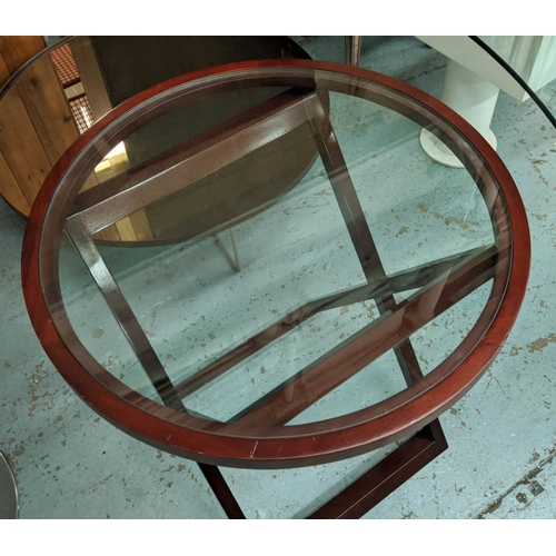 477 - SIDE TABLE, 75cm diam x 78cm H, circular glass top, X frame base.