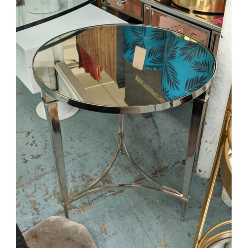 478 - SIDE TABLE, 55cm diam x 65cm H, polished metal, mirrored top.