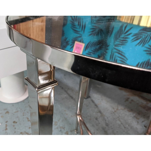 478 - SIDE TABLE, 55cm diam x 65cm H, polished metal, mirrored top.