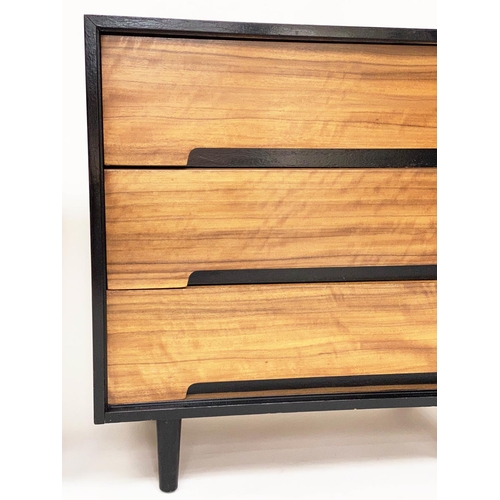 326 - STAG CHESTS, a pair, by John and Sylvia Reid, Afromonia teak and ebonised detail, each with three dr... 