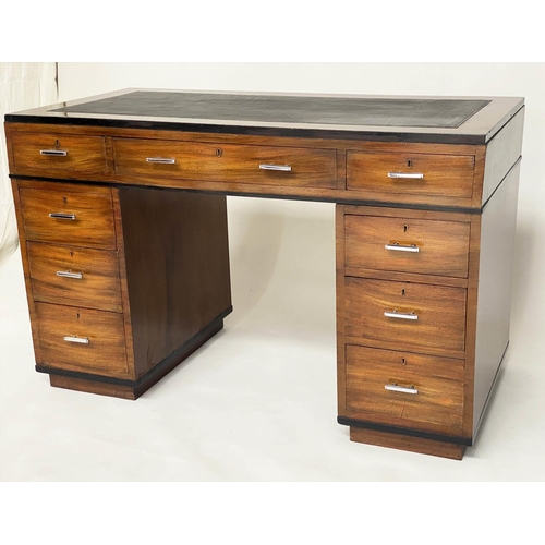 113 - ART DECO PEDESTAL DESK, walnut with tooled leather writing surface and nine drawers, 122cm x 60cm D ... 