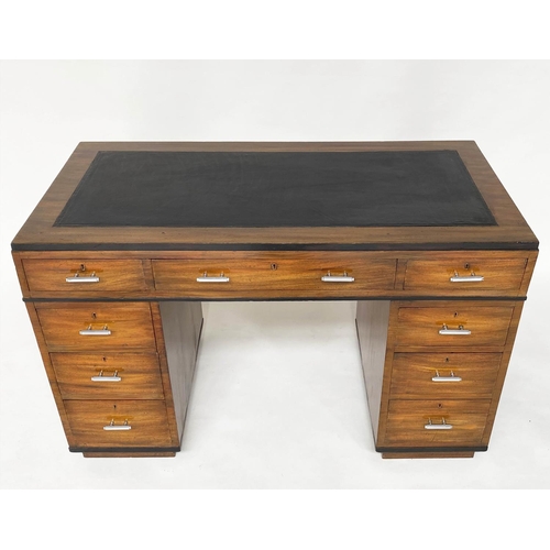 113 - ART DECO PEDESTAL DESK, walnut with tooled leather writing surface and nine drawers, 122cm x 60cm D ... 