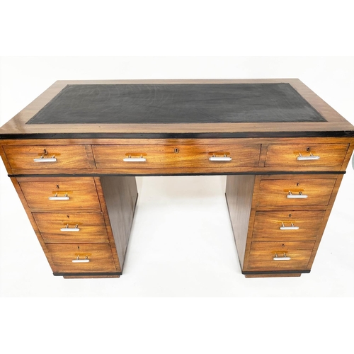 113 - ART DECO PEDESTAL DESK, walnut with tooled leather writing surface and nine drawers, 122cm x 60cm D ... 