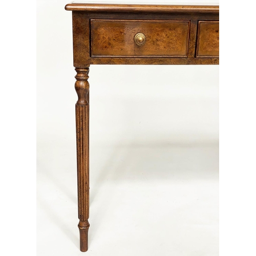 119 - HALL TABLE, George III design burr walnut and crossbanded with four short drawers, 125cm x 76cm h x ... 