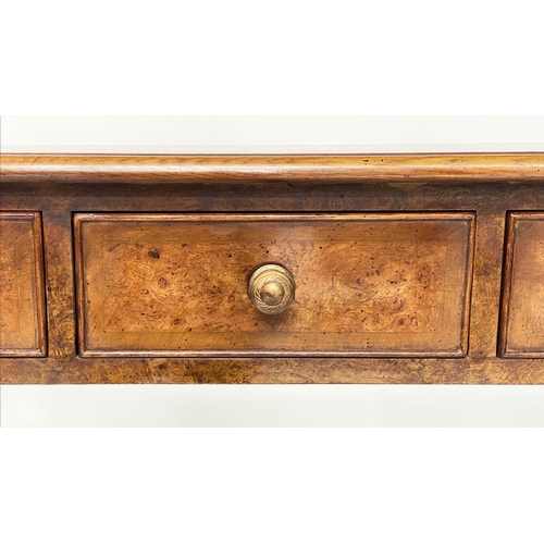 119 - HALL TABLE, George III design burr walnut and crossbanded with four short drawers, 125cm x 76cm h x ... 