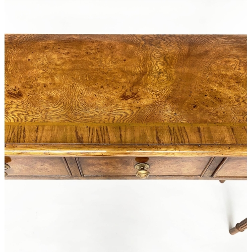 119 - HALL TABLE, George III design burr walnut and crossbanded with four short drawers, 125cm x 76cm h x ... 