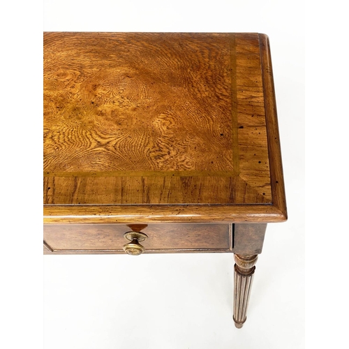 119 - HALL TABLE, George III design burr walnut and crossbanded with four short drawers, 125cm x 76cm h x ... 