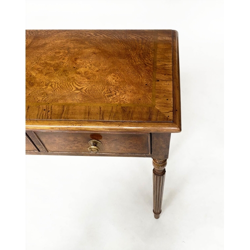 119 - HALL TABLE, George III design burr walnut and crossbanded with four short drawers, 125cm x 76cm h x ... 