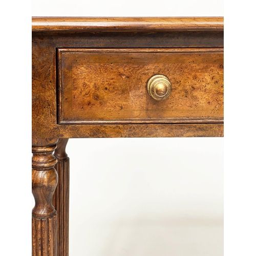 119 - HALL TABLE, George III design burr walnut and crossbanded with four short drawers, 125cm x 76cm h x ... 