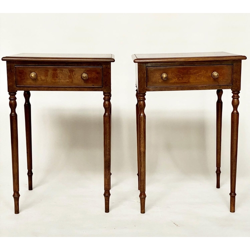 124 - LAMP TABLES, a pair, George III design burr walnut and crossbanded each with drawer and turned suppo... 