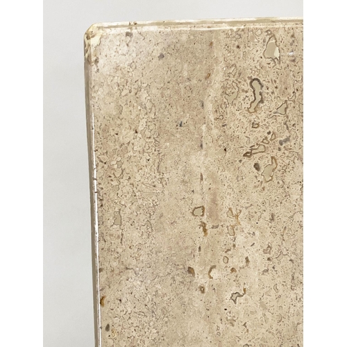 128 - PEDESTAL, 1970's Italian travertine marble, 35cm x 35cm x 90cm H.