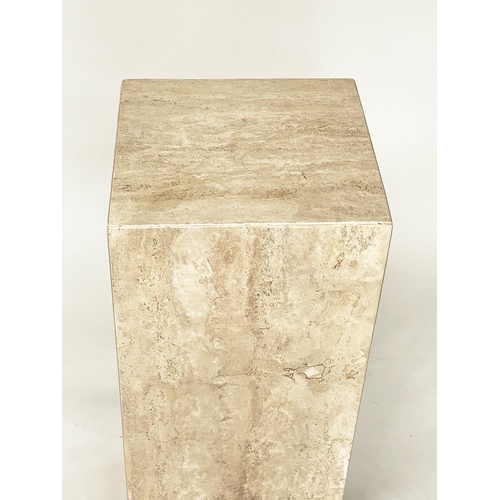 128 - PEDESTAL, 1970's Italian travertine marble, 35cm x 35cm x 90cm H.