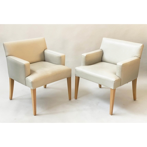 129 - ARMCHAIRS, a pair, 1970's Scandinavian style grey leather with tapering supports, 66cm W. (2)