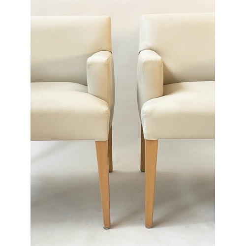 129 - ARMCHAIRS, a pair, 1970's Scandinavian style grey leather with tapering supports, 66cm W. (2)